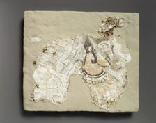 Fragment of wall painting: female with a mouth cover (padam), ca. 7th century A.D. Creator: Unknown