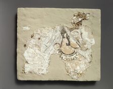 Fragment of wall painting: female with a mouth cover (padam), ca. 7th century A.D. Creator: Unknown