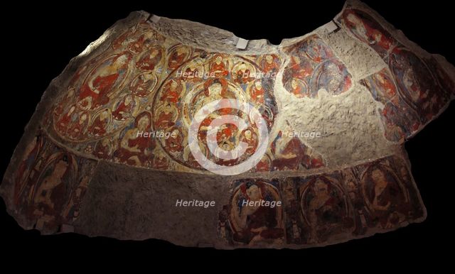 Fragment of the Fresco with Buddhas in the cupola of a grotto. From Kakrak (Bamiyan), 7th-8th centur