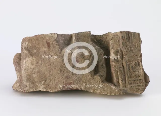 Fragment, showing torso of seated Buddha..., Period of Division, ca. 500. Creator: Unknown.