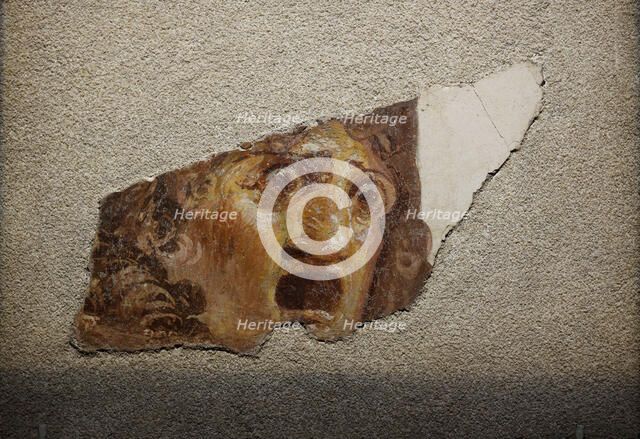Fragment with tragic theatrical mask, 1st century. Creator: Roman-Pompeian wall painting.