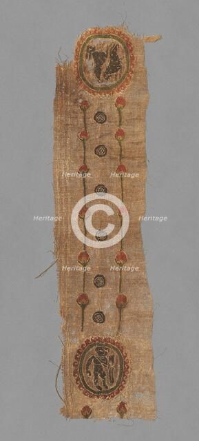 Fragment with Two Roundels and a Band, 600s - 700s. Creator: Unknown.