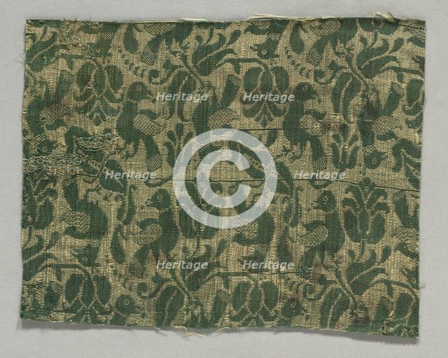 Fragment with Birds and Floral Motif, 1600s. Creator: Unknown.