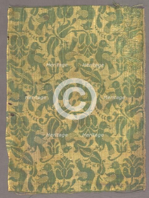 Fragment with Birds and Floral Motif, early 1600s. Creator: Unknown.