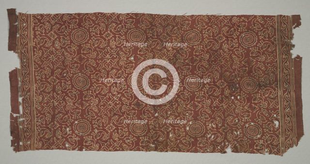 Fragment with geese circling lotus medallions, 1400s. Creator: Unknown.