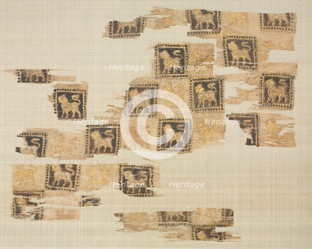 Fragment with gold leaf lions, 1000s - 1100s. Creator: Unknown.