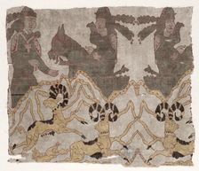 Fragment with Landscape, Hunters and Ibexes, 800s. Creator: Unknown