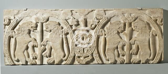 Fragment with Lions Rampant from a Choir Screen or Ambo, c.1100. Creator: Unknown.