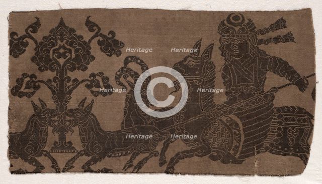 Fragment with Mounted Hunter Spearing Animals, 900s. Creator: Unknown.