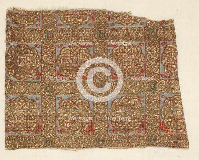 Fragment with stars in stacked squares, from a dalmatic of San Valero, 1200s. Creator: Unknown.