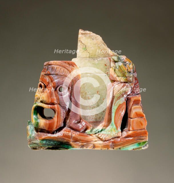 Fragmentary cameo sculpture with a theatrical mask and seated figure, 2nd century A.D. Creator: Unknown.