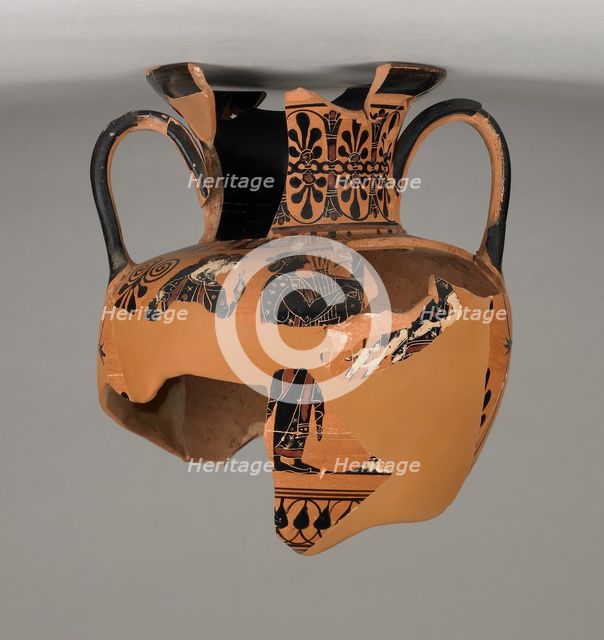 Fragmentary Attic Black-Figure Neck Amphora (comprised of 34 fragments), about 510 BC. Creator: Unknown.