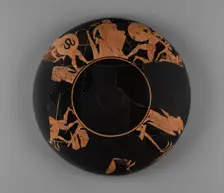 Fragmentary Attic Red-Figure Kylix, about 510 BC. Creator: Oltos
