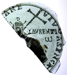 Fragmentary Bowl Base with Saint Lawrence, Byzantine, 5th century. Creator: Unknown