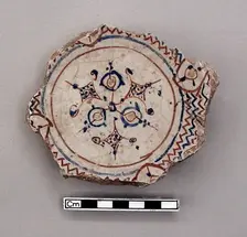 Fragmentary base of a bowl with image of a rider, early 13th century. Creator: Unknown