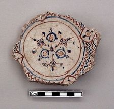 Fragmentary base of a bowl with image of a rider, early 13th century. Creator: Unknown