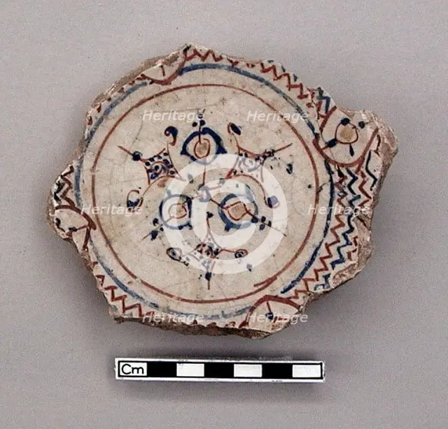Fragmentary base of a bowl with image of a rider, early 13th century. Creator: Unknown.