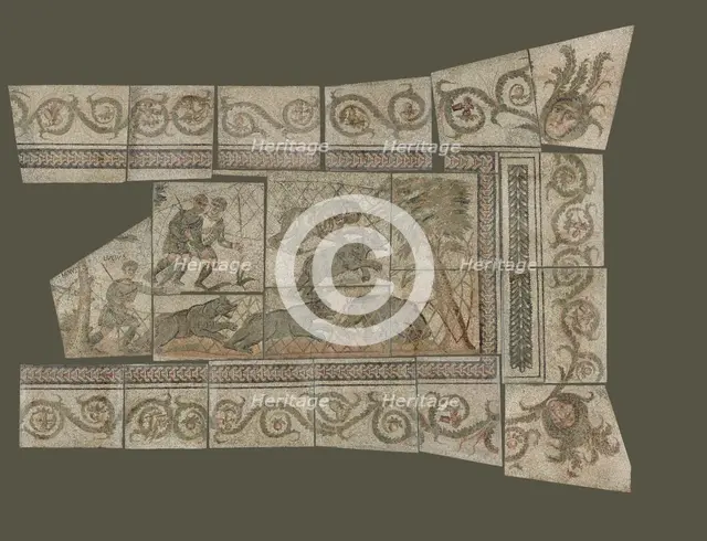Fragmentary Mosaic Floor with Bear Hunt, 4th century A.D. Creator: Unknown.