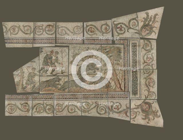 Fragmentary Mosaic Floor with Bear Hunt, 4th century A.D. Creator: Unknown.