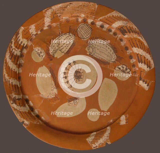 Fragmentary Platter with Fish and Rosettes, Coptic, 500-700, modern restoration. Creator: Unknown.