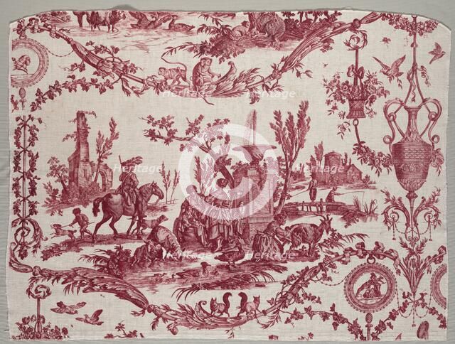 Fragments of Copperplate Printed Cotton, c. 1789. Creator: Christophe Philippe Oberkampf (French, 1738-1815), firm of ; Jean-Baptiste Marie Hüet (French, 1745-1811).