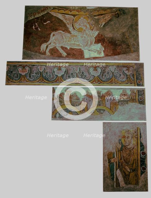 Fragments of wall paintings from the apse of the Archpriest Church of Sant Esteve (Andorra la Vel…