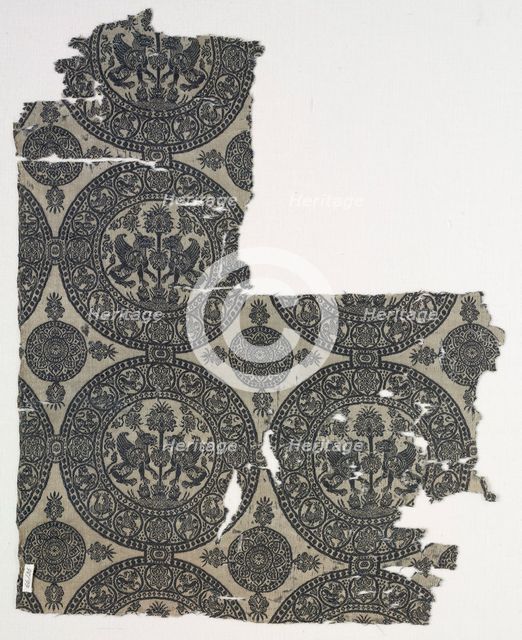 Fragments with Griffins in Roundels, 1100s. Creator: Unknown.