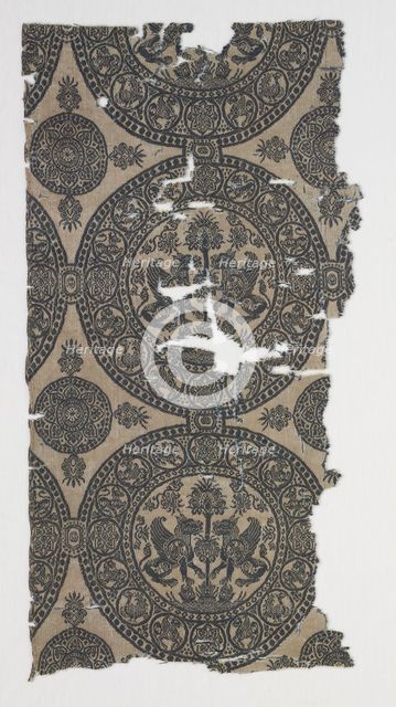 Fragments with Griffins in Roundels, 1100s. Creator: Unknown.