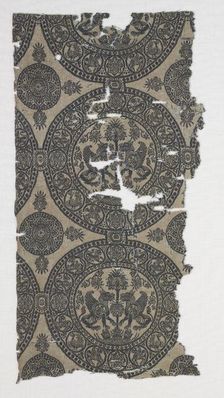 Fragments with Griffins in Roundels, 1100s. Creator: Unknown