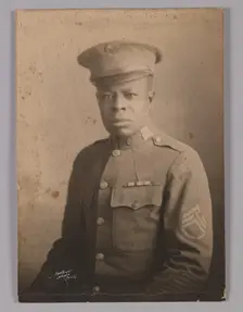 Framed photograph of unidentified WWI soldier, 1917-1918. Creator: Unknown