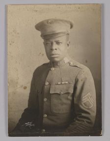 Framed photograph of unidentified WWI soldier, 1917-1918. Creator: Unknown