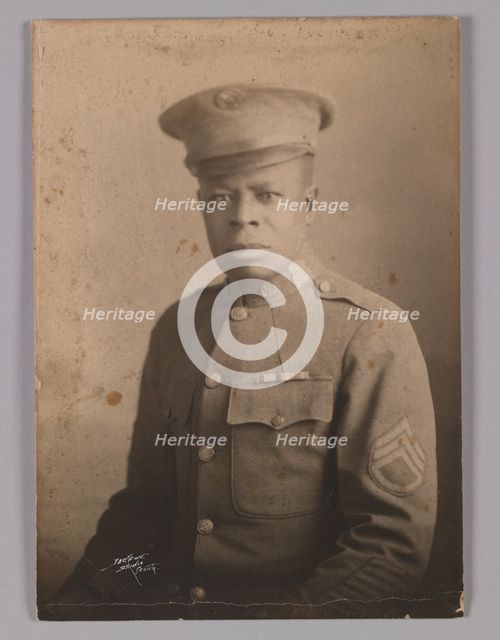 Framed photograph of unidentified WWI soldier, 1917-1918. Creator: Unknown.