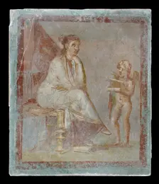 Framed vignette painted in fresco on a green wall, 65-75