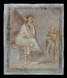 Framed vignette painted in fresco on a green wall, 65-75