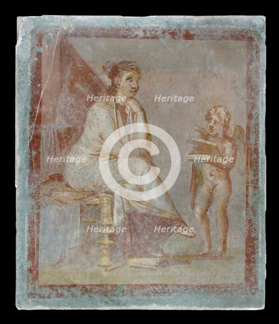 Framed vignette painted in fresco on a green wall, 65-75. Artist: Unknown.