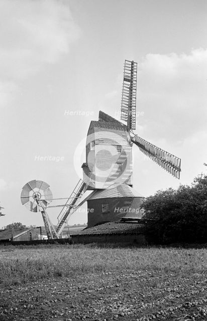 Framsden post mill in Suffolk, 1934. Artist: HES Simmons