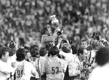 France celebrate winning the European Football Championships, Paris, 1984