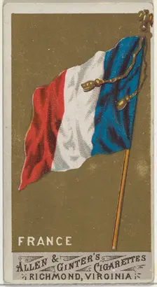 France, from Flags of All Nations, Series 1 (N9) for Allen & Ginter Cigarettes Brands, 1887. Creator: Allen & Ginter