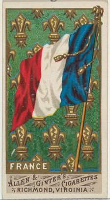 France, from Flags of All Nations, Series 1 (N9) for Allen & Ginter Cigarettes Brands, 1887. Creator: Allen & Ginter