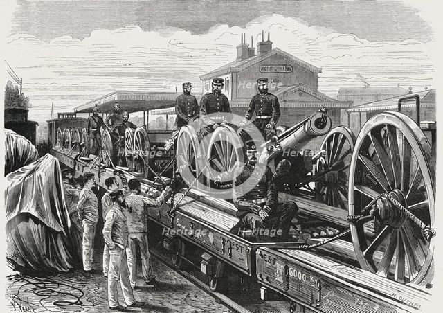 France-Prussian War, the evacuation of Paris, exit of a convoy of the German artillery in Nogent …