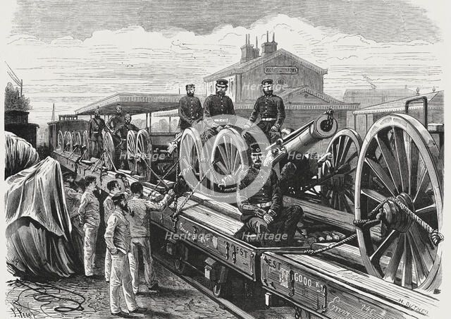 France-Prussian War, the evacuation of Paris, exit of a convoy of the German artillery in Nogent …