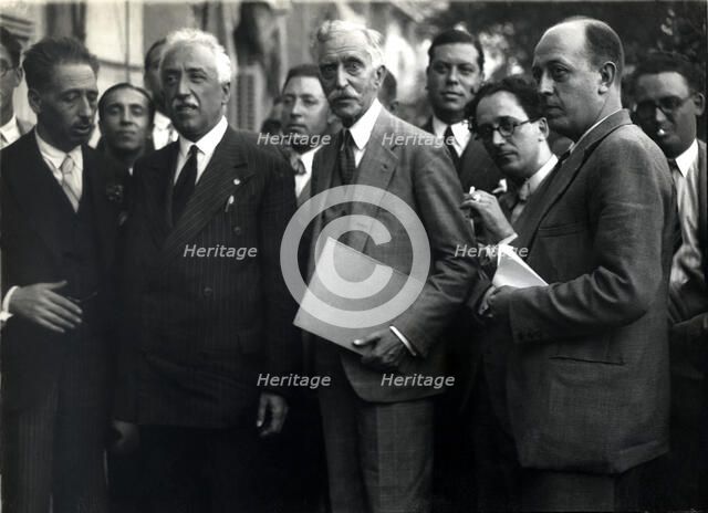 Francesc Macia, president of the Generalitat de Catalonia, with Manuel Azaña and Lluís Companys a…