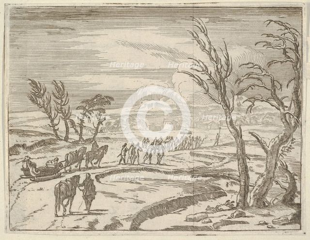 Francesco I d'Este, Despite his Discomfort, Displays his Piety While Traveling in the Snow..., 1659. Creator: Bartolomeo Fenice.