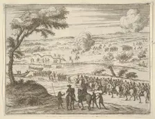 Francesco I d'Este Freely Crosses the Po and Takes Up his Sword Against Troops in the Viny..., 1659. Creators: Bartolomeo Fenice, Jean Sauve