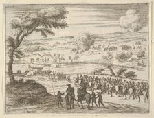 Francesco I d'Este Freely Crosses the Po and Takes Up his Sword Against Troops in the Viny..., 1659. Creators: Bartolomeo Fenice, Jean Sauve