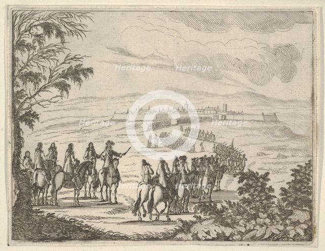 Francesco I d'Este Goes to Pinarola for the Security of his States, from L'Idea di un Prin..., 1659. Creator: Bartolomeo Fenice.