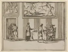 Francesco I d'Este Instructing for Alms to be Given to the Poor, from L'Idea di un Princip..., 1659. Creator: Bartolomeo Fenice