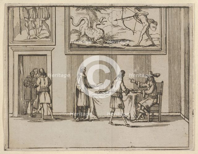 Francesco I d'Este Instructing for Alms to be Given to the Poor, from L'Idea di un Princip..., 1659. Creator: Bartolomeo Fenice.