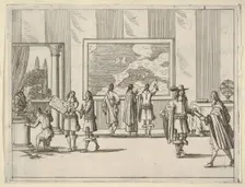 Francesco I d'Este Invites Foreign Scholars to Court, from L'Idea di un Principe ed Eroe C..., 1659. Creator: Bartolomeo Fenice