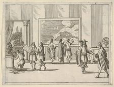 Francesco I d'Este Invites Foreign Scholars to Court, from L'Idea di un Principe ed Eroe C..., 1659. Creator: Bartolomeo Fenice
